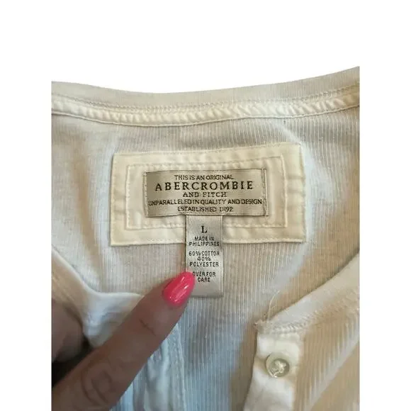 Womens Abercrombie & Fitch Vintage Y2K White Short Sleeve Ribbed Tee L - Picture 3 of 3